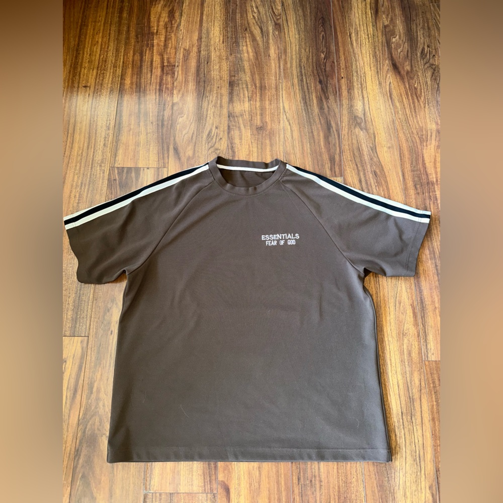 Fear of God Essentials Brown Short Sleeve Tee with Contrast Stripes - Picture 2 of 7